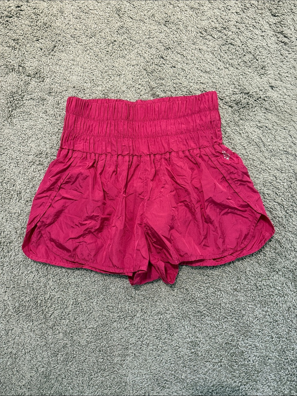 FP Movement by Free People High-Waist Smocked Athletic Shorts in Fuchsia